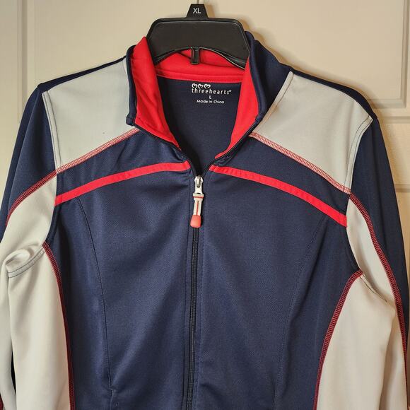Three Hearts Jacket Womens sz Large Red White Blue Patriotic Y2K Retro - Picture 2 of 12